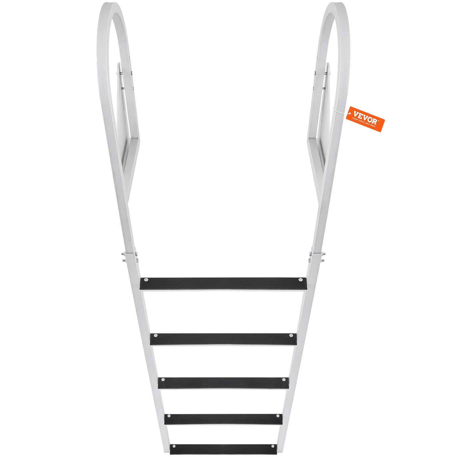 VEVOR Dock Ladder, Flip-Up 5 Steps, 350 lbs Load Capacity, Aluminum Alloy Pontoon Boat Ladder with 2'' Wide Step & Nonslip Rubber Mat, Easy to Install for Ship/Lake/Pool/Marine Boarding