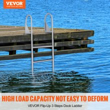 VEVOR Dock Ladder, Flip-Up 3 Steps, 159 kg Load Capacity, Aluminum Alloy Pontoon Boat Ladder with 50.8 mm Wide Step & Nonslip Rubber Mat, Easy to Install for Ship/Lake/Pool/Marine Boarding
