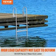 VEVOR Dock Ladder, Flip-Up 3 Steps, 350 lbs Load Capacity, Aluminum Alloy Pontoon Boat Ladder with 2'' Wide Step & Nonslip Rubber Mat, Easy to Install for Ship/Lake/Pool/Marine Boarding
