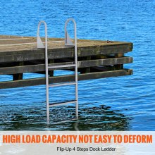 VEVOR Dock Ladder, Flip-Up 4 Steps, 159 kg Load Capacity, Aluminum Alloy Pontoon Boat Ladder with 50.8 mm Wide Step & Nonslip Rubber Mat, Easy to Install for Ship/Lake/Pool/Marine Boarding