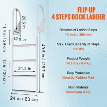 VEVOR Aluminum Dock Ladder Boat Dock Ladder Flip-Up 4 Steps with 350lbs Load