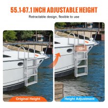 VEVOR Dock Ladder, Retractable 4 Steps, 350 lbs Load Capacity, Aluminum Alloy Pontoon Boat Ladder with 55.1''-67.1'' Adjustable Height, 4'' Wide Step & Rubber Mat, for Ship/Lake/Pool/Marine Boarding