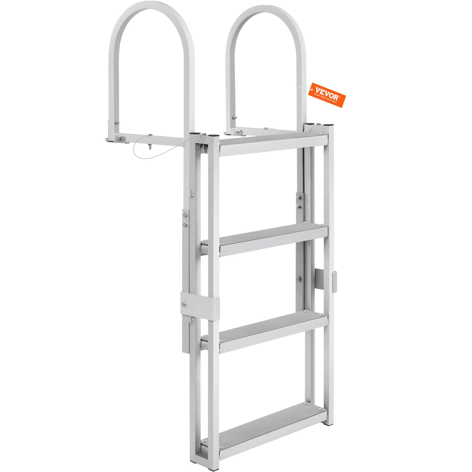 VEVOR Dock Ladder, Retractable 4 Steps, 350 lbs Load Capacity, Aluminum Alloy Pontoon Boat Ladder with 55.1''-67.1'' Adjustable Height, 4'' Wide Step & Anti-Slip Design Pedal, for Ship/Lake/Pool/Marine Boarding