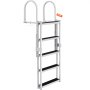 VEVOR Dock Ladder, Retractable 5 Steps, 350 lbs Load Capacity, Aluminum Alloy Pontoon Boat Ladder with 66.9''-78.9'' Adjustable Height, 4'' Wide Step & Rubber Mat, for Ship/Lake/Pool/Marine Boarding