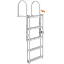 VEVOR Dock Ladder, Retractable 5 Steps, 350 lbs Load Capacity, Aluminum Alloy Pontoon Boat Ladder with 66.9''-78.9'' Adjustable Height, 4'' Wide Step & Rubber Mat, for Ship/Lake/Pool/Marine Boarding