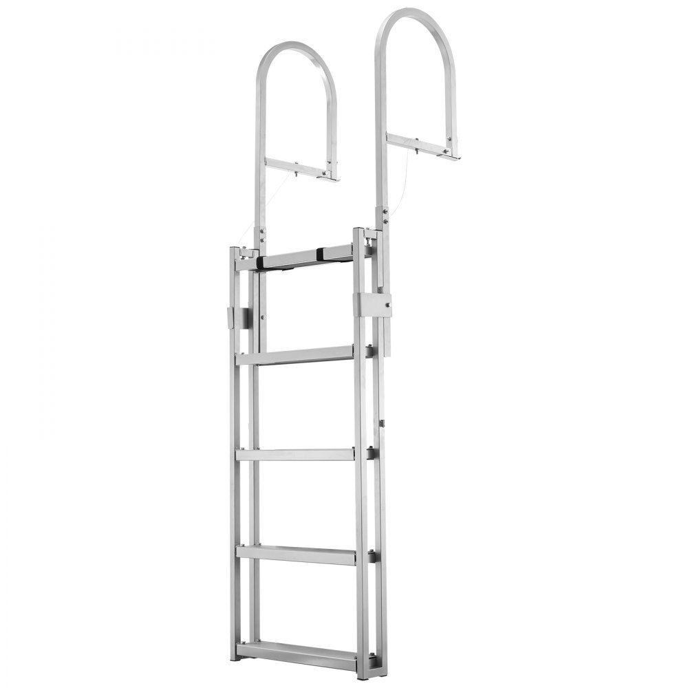 VEVOR Retractable Dock Ladder, 5 Steps, Aluminum Alloy Pontoon Boat Swim Ladder, with Non-Slip Wide Steps, 159 kg Weight Capacity, Adjustable Height, for Lake Swimming, Pool, Boat, Marine Boarding