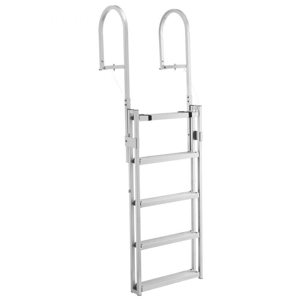 VEVOR Retractable Dock Ladder, 5 Steps, Aluminum Alloy Pontoon Boat Swim Ladder, with Non-Slip Wide Steps, 159 kg Weight Capacity, Adjustable Height, for Lake Swimming, Pool, Boat, Marine Boarding