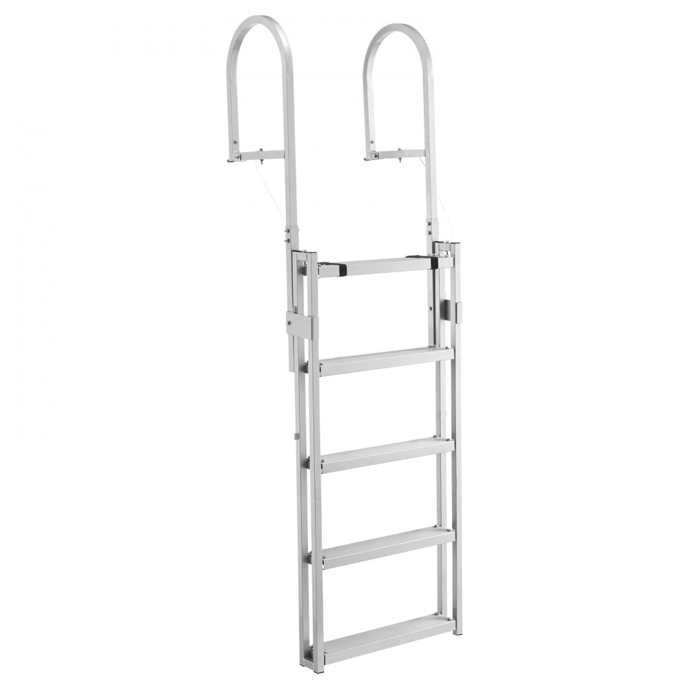 VEVOR Retractable Dock Ladder, 5 Steps, Aluminum Alloy Pontoon Boat Swim Ladder, with Non-Slip Wide Steps, 159 kg Weight Capacity, Adjustable Height, for Lake Swimming, Pool, Boat, Marine Boarding
