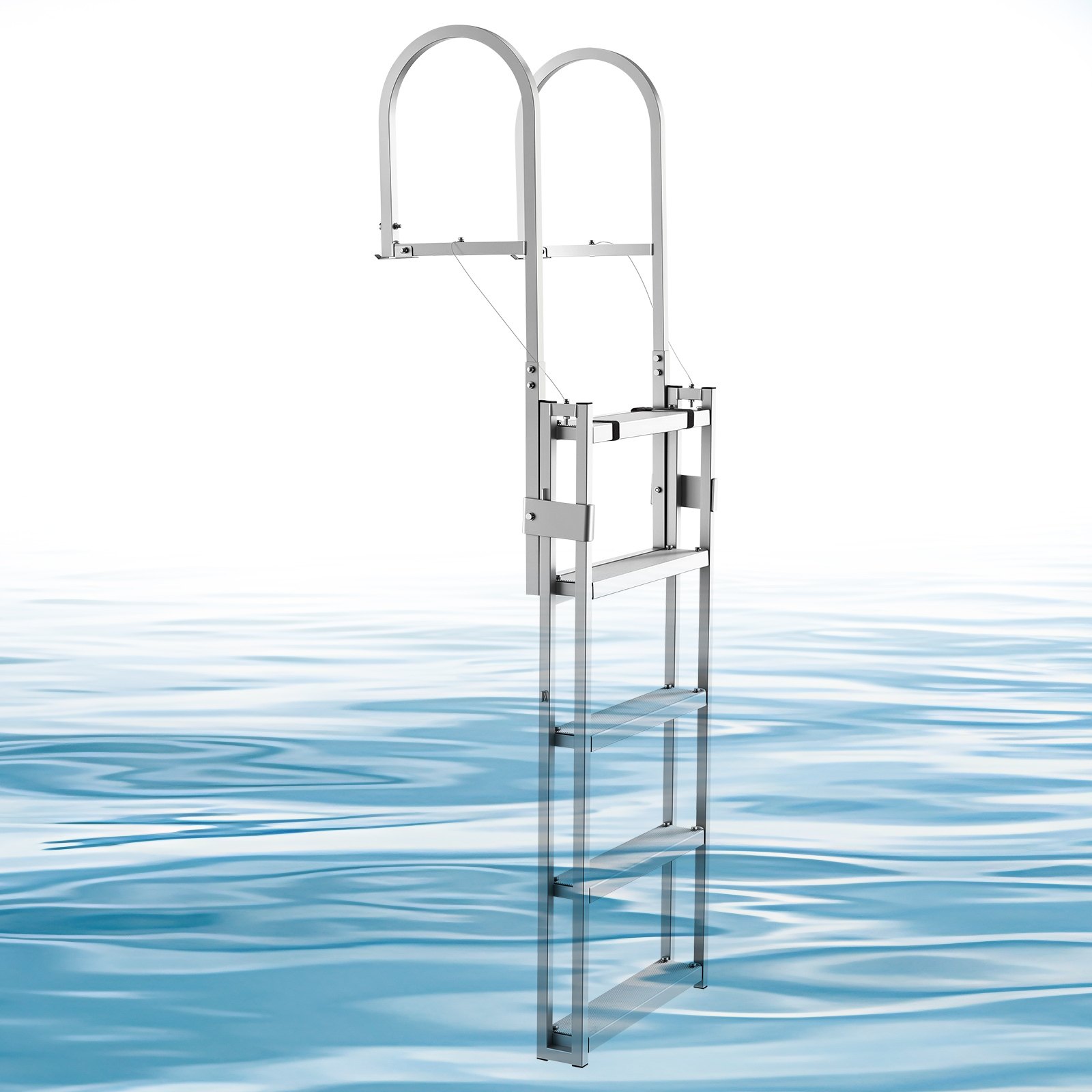 VEVOR Retractable Dock Ladder, 5 Steps, Aluminum Alloy Pontoon Boat Swim Ladder, with Non-Slip Wide Steps, 159 kg Weight Capacity, Adjustable Height, for Lake Swimming, Pool, Boat, Marine Boarding