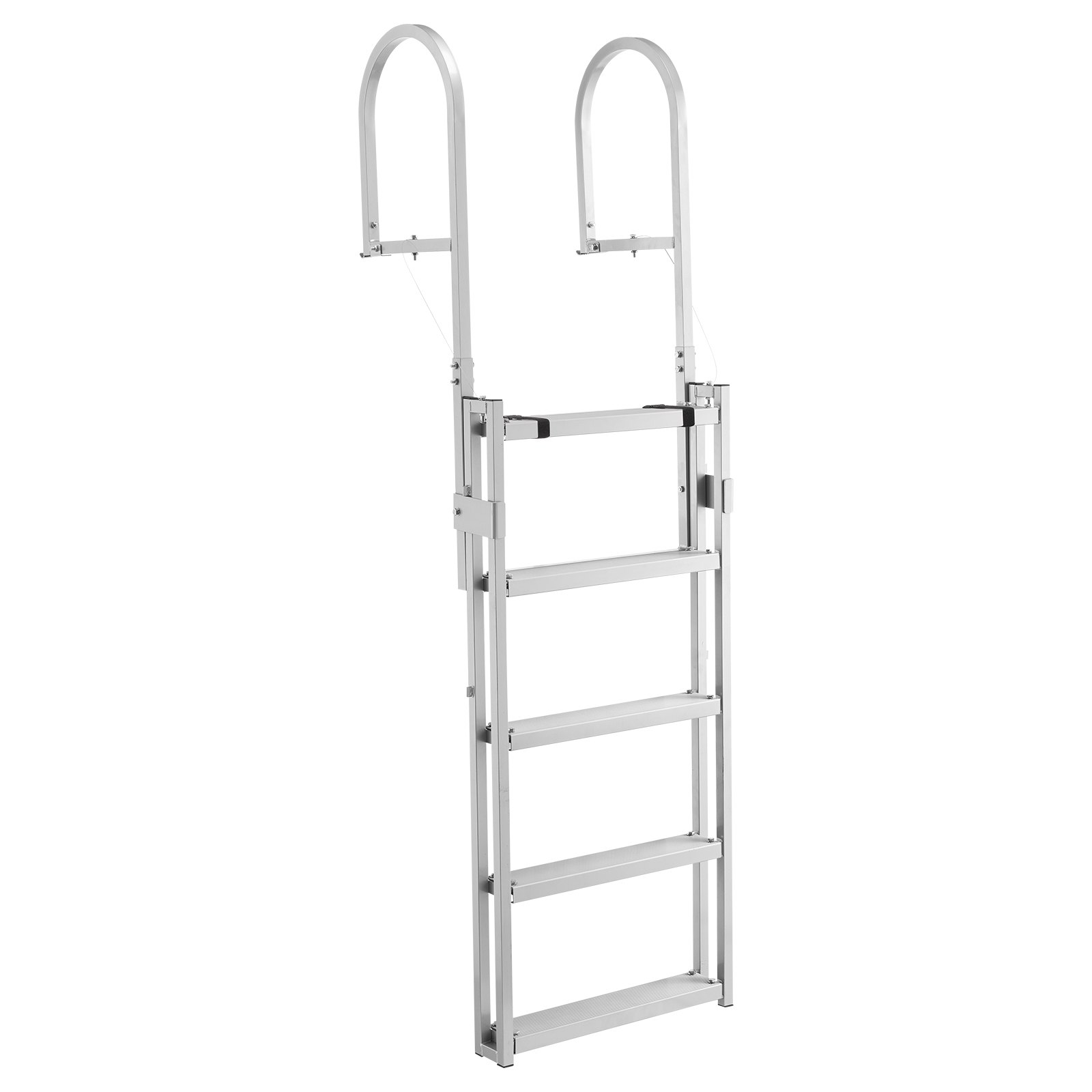 VEVOR Retractable Dock Ladder, 5 Steps, Aluminum Alloy Pontoon Boat Swim Ladder, with Non-Slip Wide Steps, 159 kg Weight Capacity, Adjustable Height, for Lake Swimming, Pool, Boat, Marine Boarding