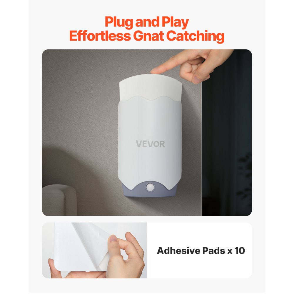 VEVOR Fly Trap, Plug-in Gnat Killer, Plug and Play Indoor Skeeter Zapper with Blue-Violet Light & 10 Sticky Glue Boards, Flying Gnat Catcher for Catching Gnats, Flies, Moths, Fruit Flies in Any Room