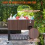 VEVOR rolling ice chest cooler, wood-like design, filled with bottles, garden setting.