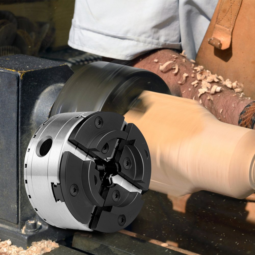 VEVOR 4 Jaw Self Centering Lathe Chuck M33 Mount Wood Machine Function Geared Scroll Chuck Set 125 MM - M33 x 3.5 51059210 for Wood Turning Lathe