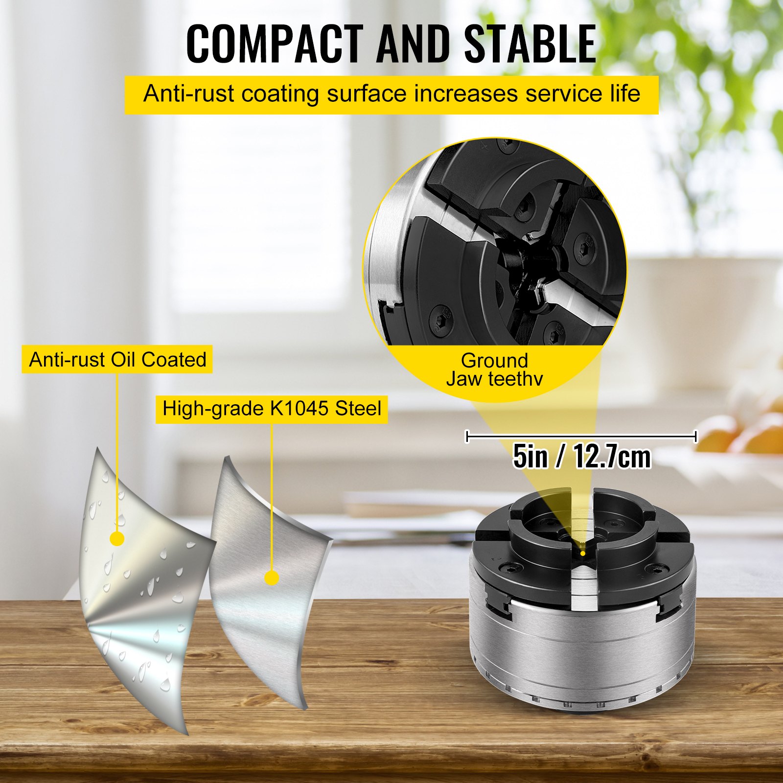 VEVOR 4 Jaw Self Centering Lathe Chuck M33 Mount Wood Machine Function Geared Scroll Chuck Set 125 MM - M33 x 3.5 51059210 for Wood Turning Lathe