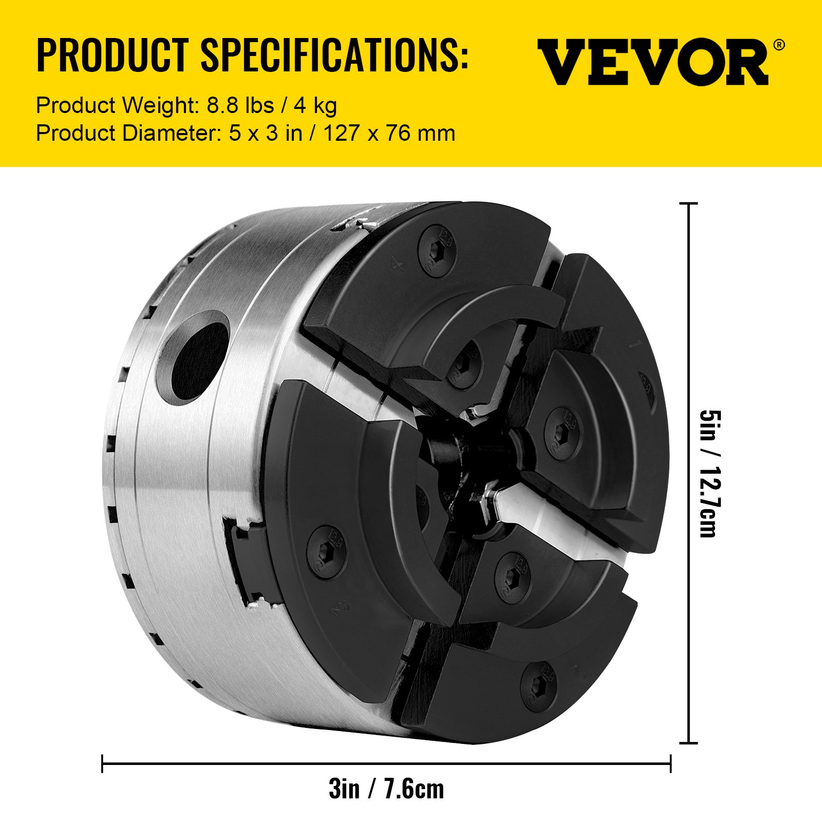 5" 4 Jaw Lathe Chuck Self-Centering With Operating Tools Durable Versatile Local