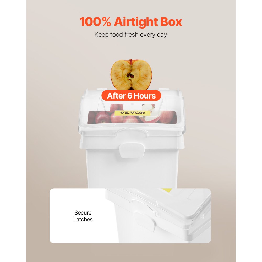 VEVOR Ingredient Bin, 20.8 L Capacity Ingredient Storage Bin, PP Material Flour Bins On Wheels, White Shelf Ingredient Bin with Scoop and Sliding Lid, Commercial Storage Bins, 3 Pcs/Set