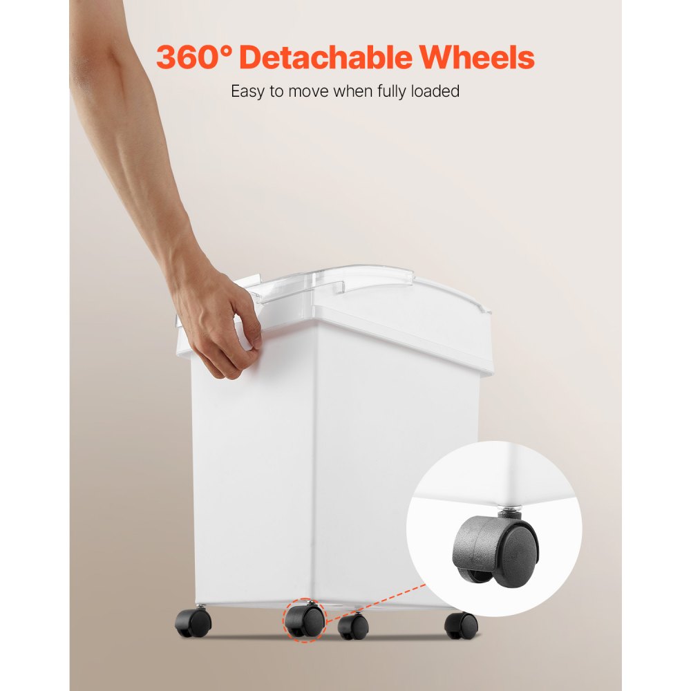 VEVOR Ingredient Bin, 20.8 L Capacity Ingredient Storage Bin, PP Material Flour Bins On Wheels, White Shelf Ingredient Bin with Scoop and Sliding Lid, Commercial Storage Bins, 3 Pcs/Set