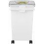 VEVOR ingredient bin with a clear lid, white body, and black wheels.