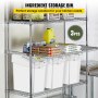 VEVOR ingredient bin storage set on metal shelf with packaged goods and cleaning products.