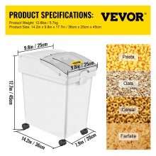 VEVOR Ingredient Bin, 5.2 Gallon / 20 L Capacity Ingredient Storage Bin, 3 Pcs/Set, PP Material Flour Bins On Wheels, White Shelf Ingredient Bin with Scoop and Sliding Lid, Commercial Storage Bins