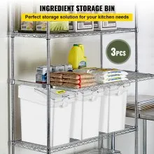 VEVOR Ingredient Bin, 5.2 Gallons Capacity Ingredient Storage Bin, 3 Pcs/Set, PP Material Flour Bins On Wheels, White Shelf Ingredient Bin with Scoop and Sliding Lid, Commercial Storage Bins