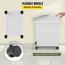 VEVOR Ingredient Bin, 5.2 Gallons Capacity Ingredient Storage Bin, 3 Pcs/Set, PP Material Flour Bins On Wheels, White Shelf Ingredient Bin with Scoop and Sliding Lid, Commercial Storage Bins