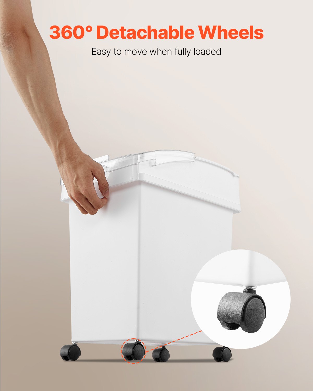 VEVOR Rice Storage Container, 6.6Gallon/25L x3 Capacity Large Dog Food Dispenser Bin, Kitchen Ingredient Grain Cereal Flour Bin, Pet food Containers with Wheels, 3 Scoops,  and Airtight Lid, 3 Pack