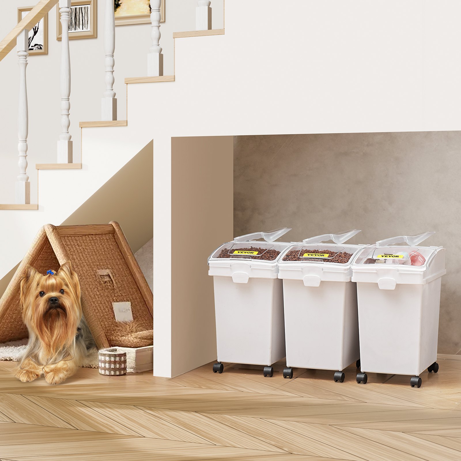 VEVOR Ingredient Bin, 20.8 L Capacity Ingredient Storage Bin, PP Material Flour Bins On Wheels, White Shelf Ingredient Bin with Scoop and Sliding Lid, Commercial Storage Bins, 3 Pcs/Set