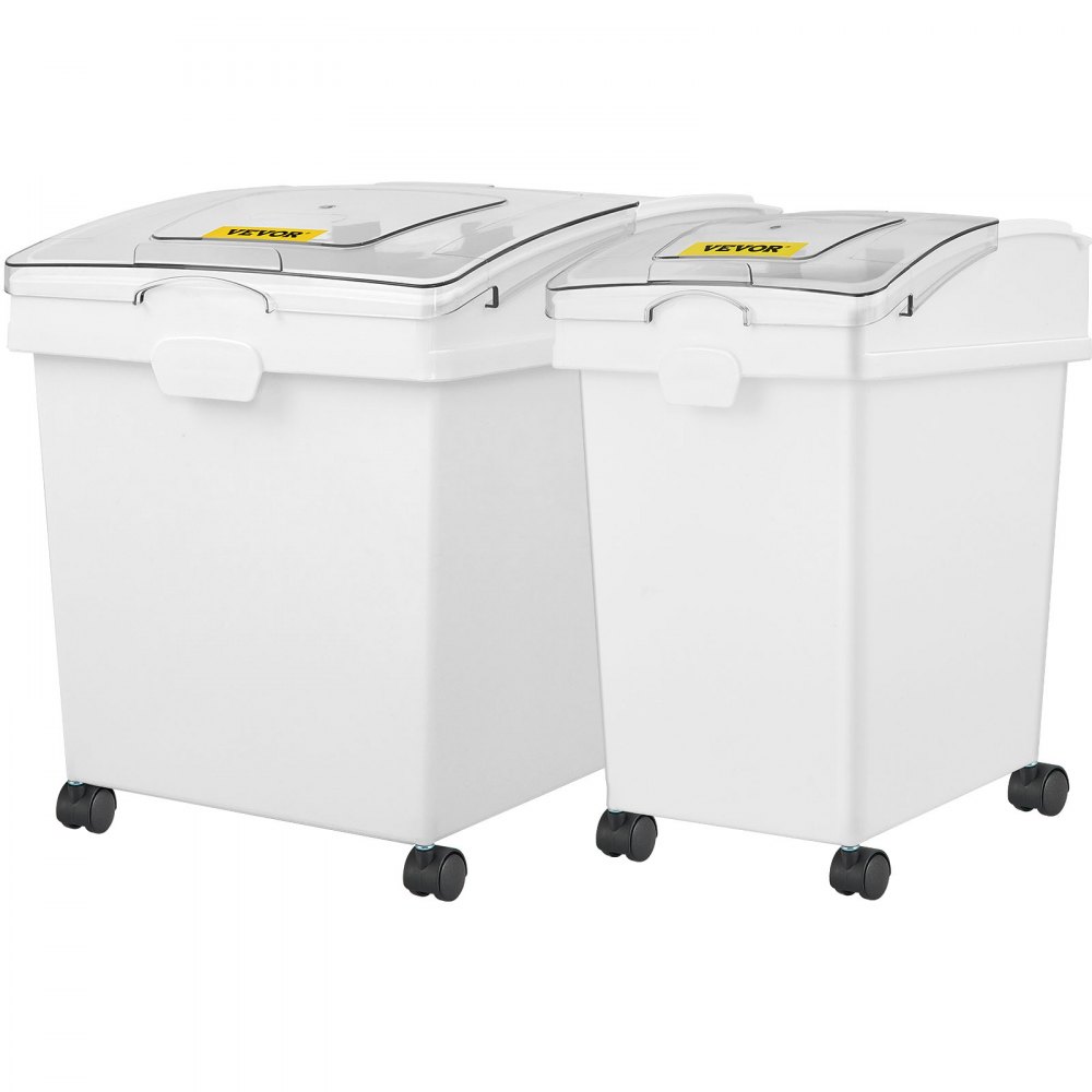 VEVOR Ingredient Bin, 10.5 Gallon and 6.6 Gallon Capacity Ingredient Storage Bin, PP Material Flour Bins On Wheels, White Shelf Ingredient Bin with Scoop, Commercial