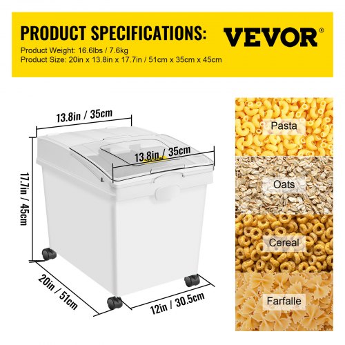 VEVOR Ingredient Bin, 8.8 Gallons Capacity Ingredient Storage Bin, PP Material Flour Bins On Wheels, White Shelf Ingredient Bin with Scoop and Sliding Lid, Commercial Storage Bins, 2 Pcs/Set