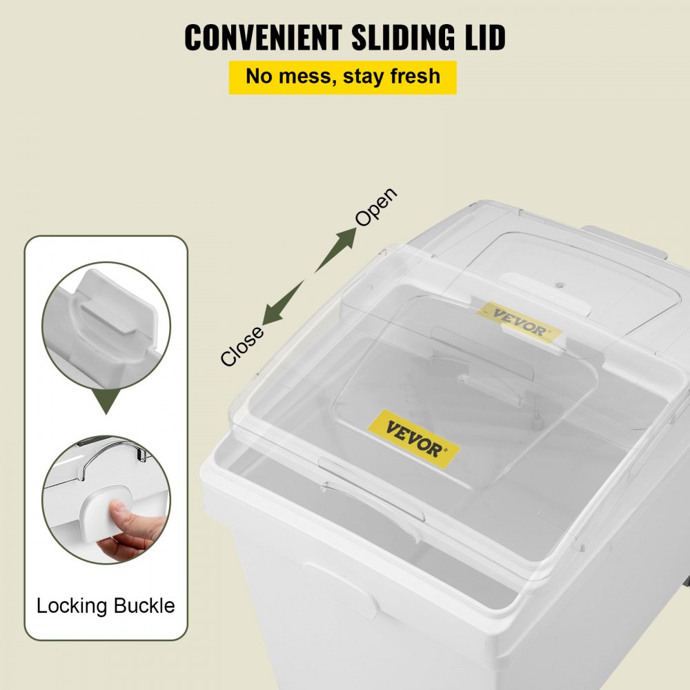 VEVOR Ingredient Bin, 8.8 Gallons Capacity Ingredient Storage Bin, PP Material Flour Bins On Wheels, White Shelf Ingredient Bin with Scoop and Sliding Lid, Commercial Storage Bins, 2 Pcs/Set