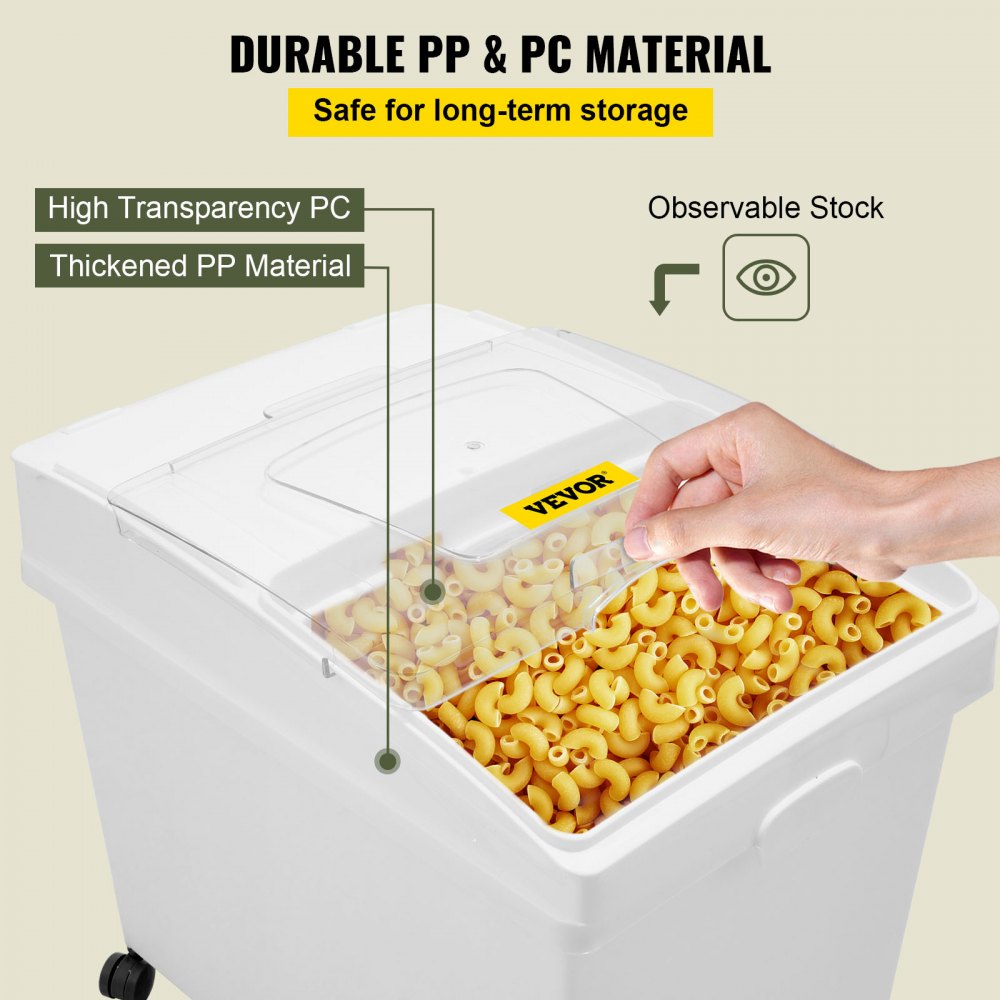 VEVOR Ingredient Bin, 8.8 Gallons Capacity Ingredient Storage Bin, PP Material Flour Bins On Wheels, White Shelf Ingredient Bin with Scoop and Sliding Lid, Commercial Storage Bins, 2 Pcs/Set
