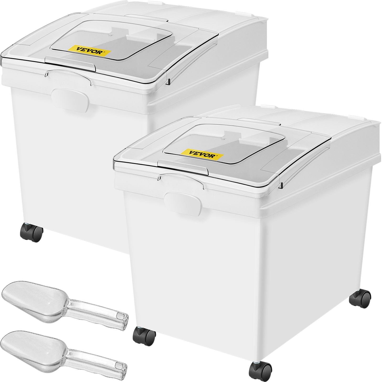 VEVOR Ingredient Bin, 8.8 Gallons Capacity Ingredient Storage Bin, PP Material Flour Bins On Wheels, White Shelf Ingredient Bin with Scoop and Sliding Lid, Commercial Storage Bins, 2 Pcs/Set