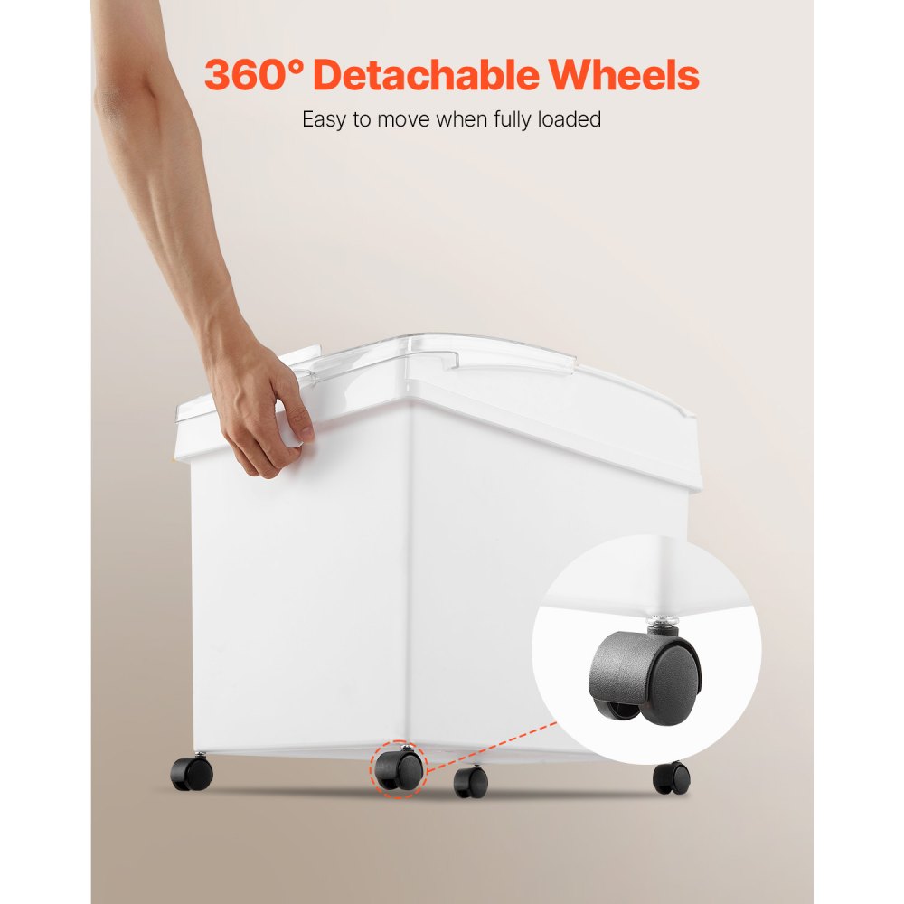 VEVOR Ingredient Bin, 10.5 Gallons Capacity Ingredient Storage Bin, PP Material Flour Bins On Wheels, White Shelf Ingredient Bin with Scoop and Sliding Lid, Commercial Storage Bins 3 Pcs/Set