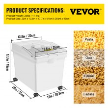 VEVOR Ingredient Bin, 10.5 Gallons Capacity Ingredient Storage Bin, PP Material Flour Bins On Wheels, White Shelf Ingredient Bin with Scoop and Sliding Lid, Commercial Storage Bins 3 Pcs/Set