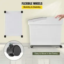 VEVOR Ingredient Bin, 8.8 Gallons Capacity Ingredient Storage Bin, PP Material Flour Bins On Wheels, White Shelf Ingredient Bin with Scoop and Sliding Lid, Commercial Storage Bins, 3 Pcs/Set