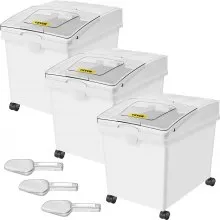 VEVOR Ingredient Bin, 8.8 Gallons Capacity Ingredient Storage Bin, PP Material Flour Bins On Wheels, White Shelf Ingredient Bin with Scoop and Sliding Lid, Commercial Storage Bins, 3 Pcs/Set