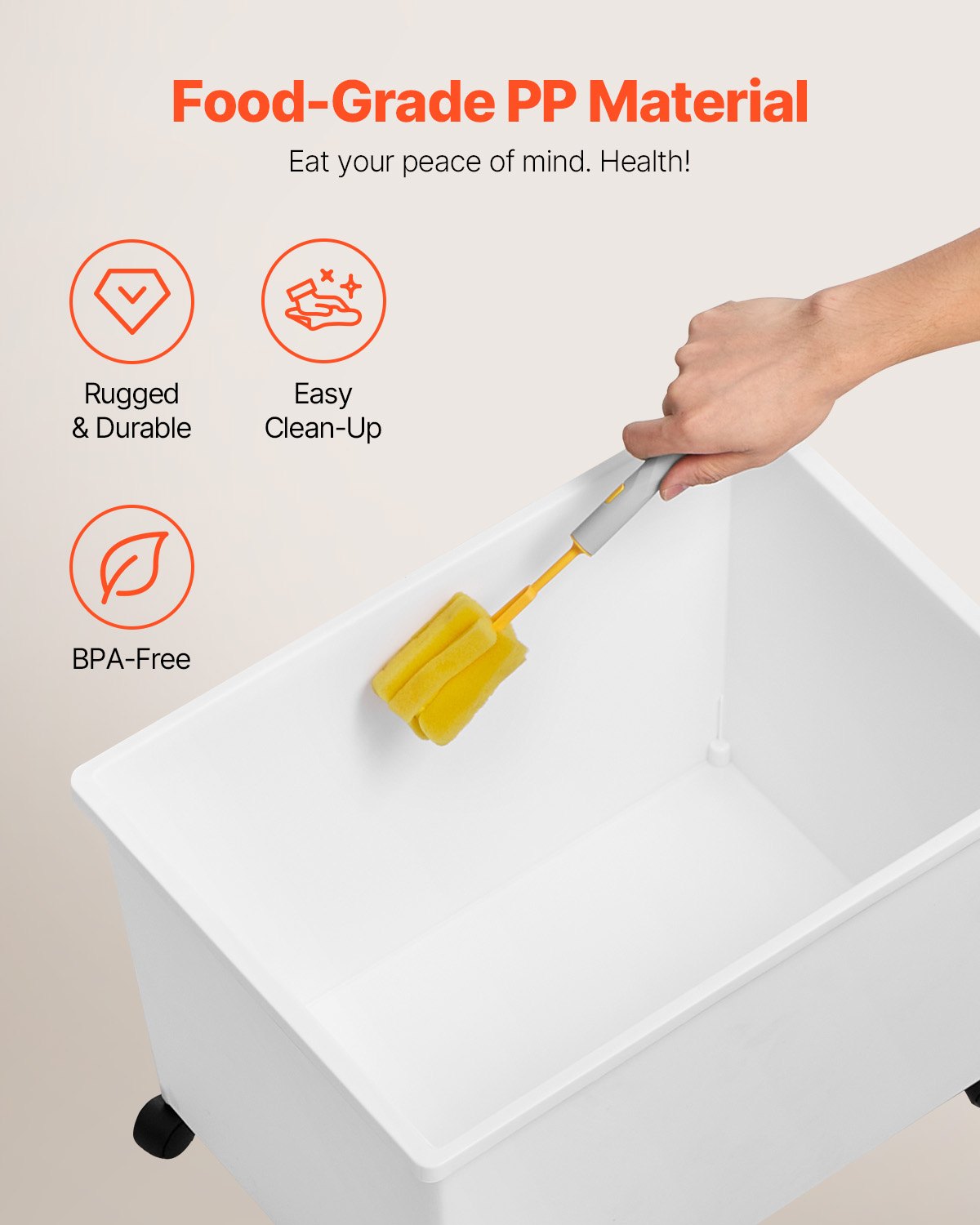 VEVOR Ingredient Bin, 33.3 L Capacity Ingredient Storage Bin, PP Material Flour Bins On Wheels, White Shelf Ingredient Bin with Scoop and Sliding Lid, Commercial Storage Bins, 3 Pcs/Set