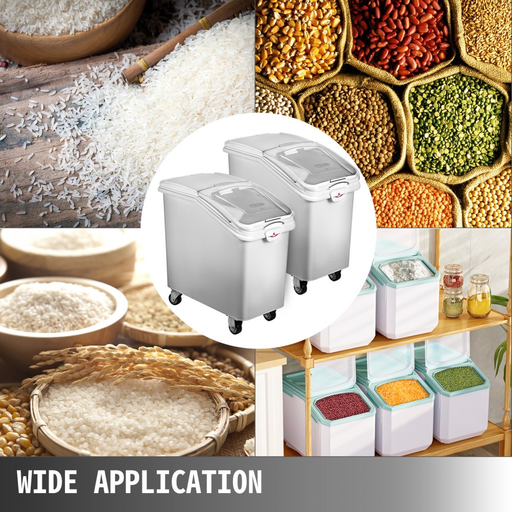 VEVOR 2x Ingredient Bin With Casters 21 Gallon Food Safe Restaurant Kitchen Flour Bins