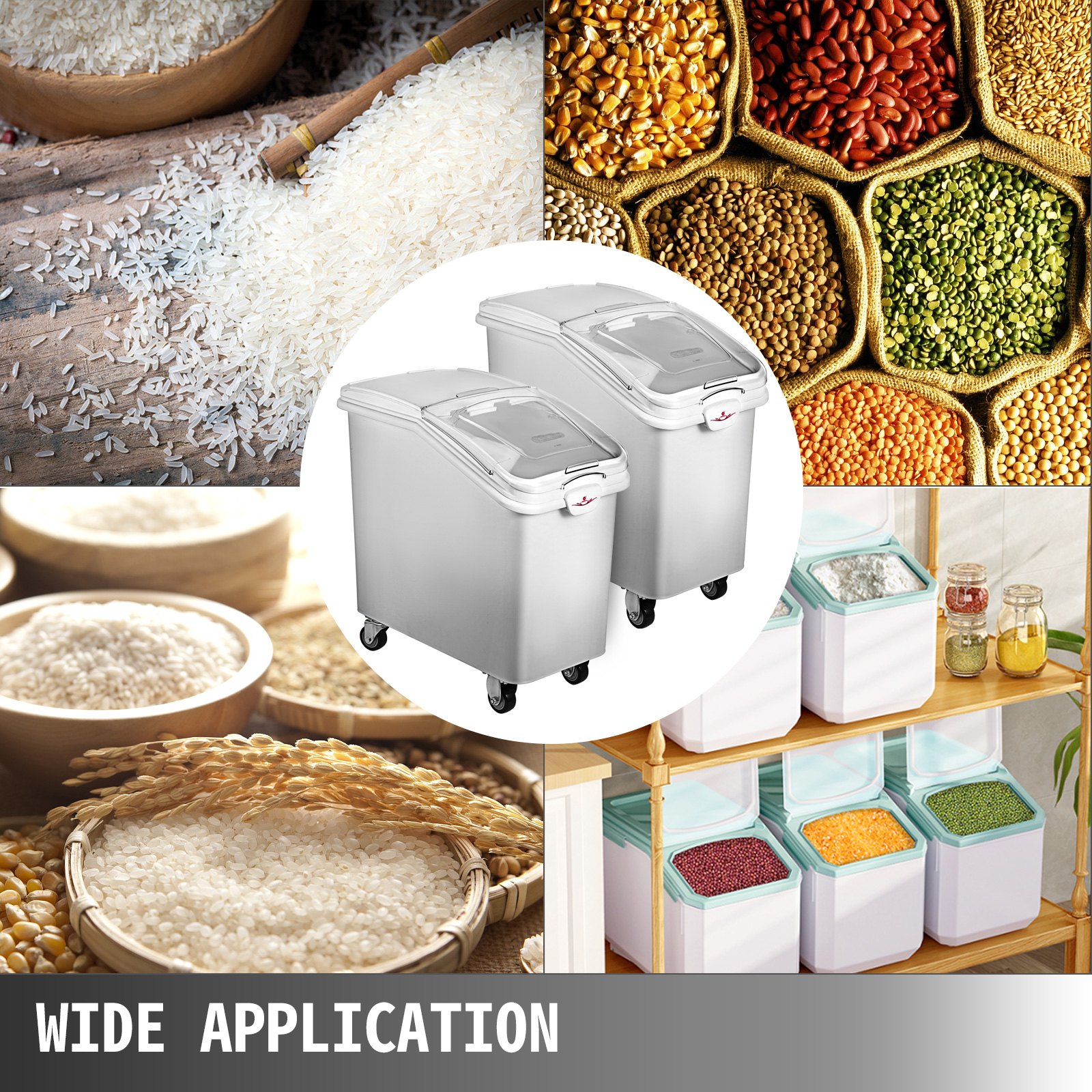 VEVOR 2x Ingredient Bin With Casters 21 Gallon Food Safe Restaurant Kitchen Flour Bins