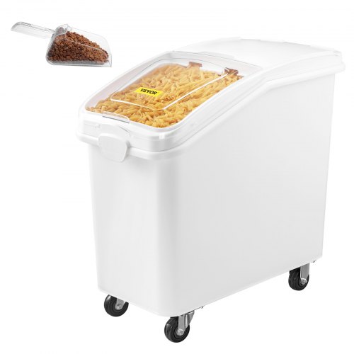 Ingredient Bin with Casters Scoop Lid 100 L White Plastic 4 Wheels Flour bin