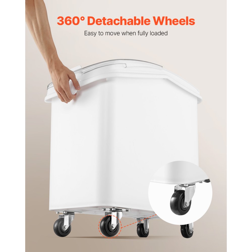Ingredient Bin with Casters Scoop Lid 100 L White Plastic 4 Wheels Flour bin