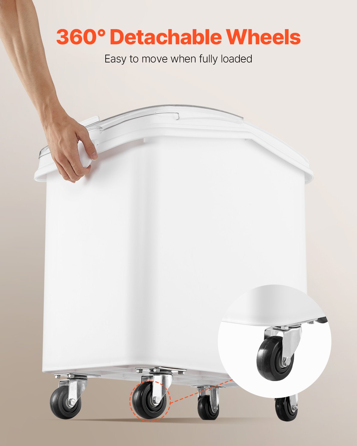Ingredient Bin with Casters Scoop Lid 100 L White Plastic 4 Wheels Flour bin
