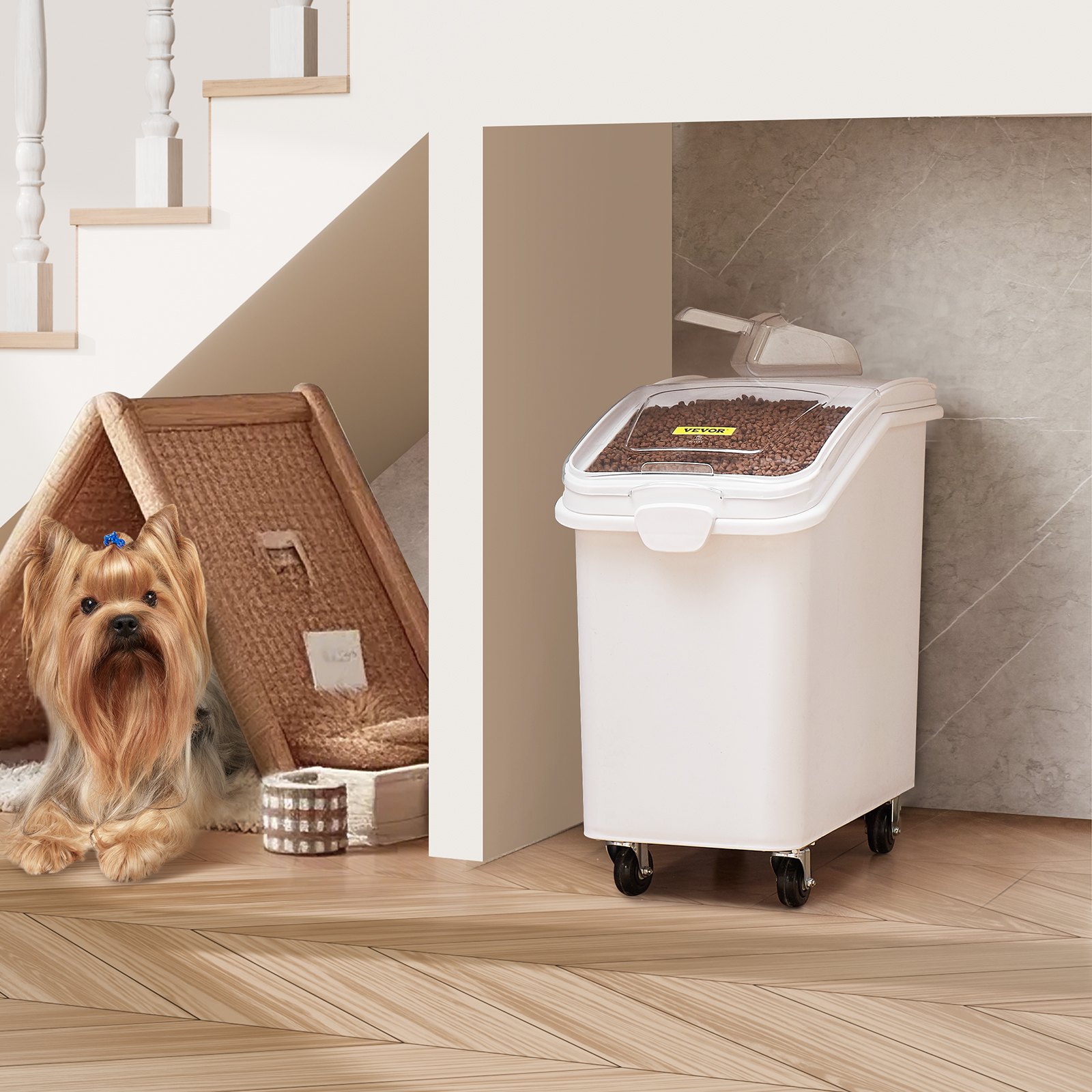 Ingredient Bin with Casters Scoop Lid 100 L White Plastic 4 Wheels Flour bin