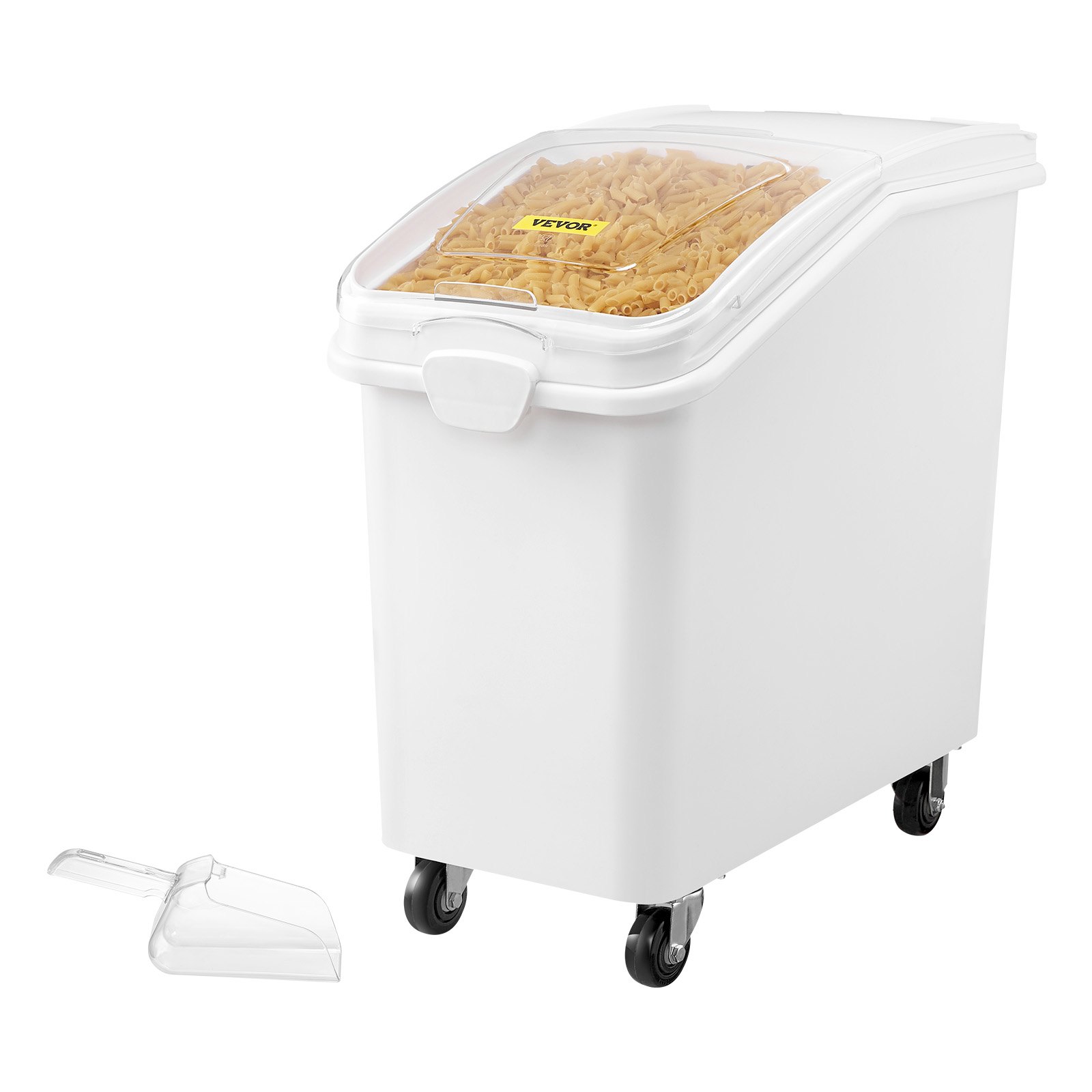 Ingredient Bin with Casters Scoop Lid 100 L White Plastic 4 Wheels Flour bin