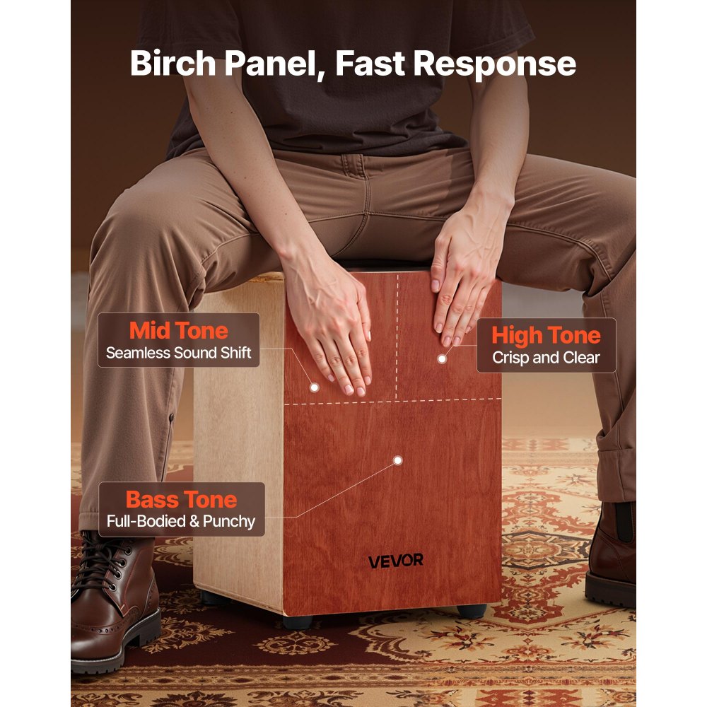 VEVOR Cajon Box Drum, with Internal Guitar Strings, Lightweight Wooden Percussion Box, Portable Birch Wood Drum Musical Instrument with Travel Bag, for Beginners and Professionals, 12 x 12 x 17 in
