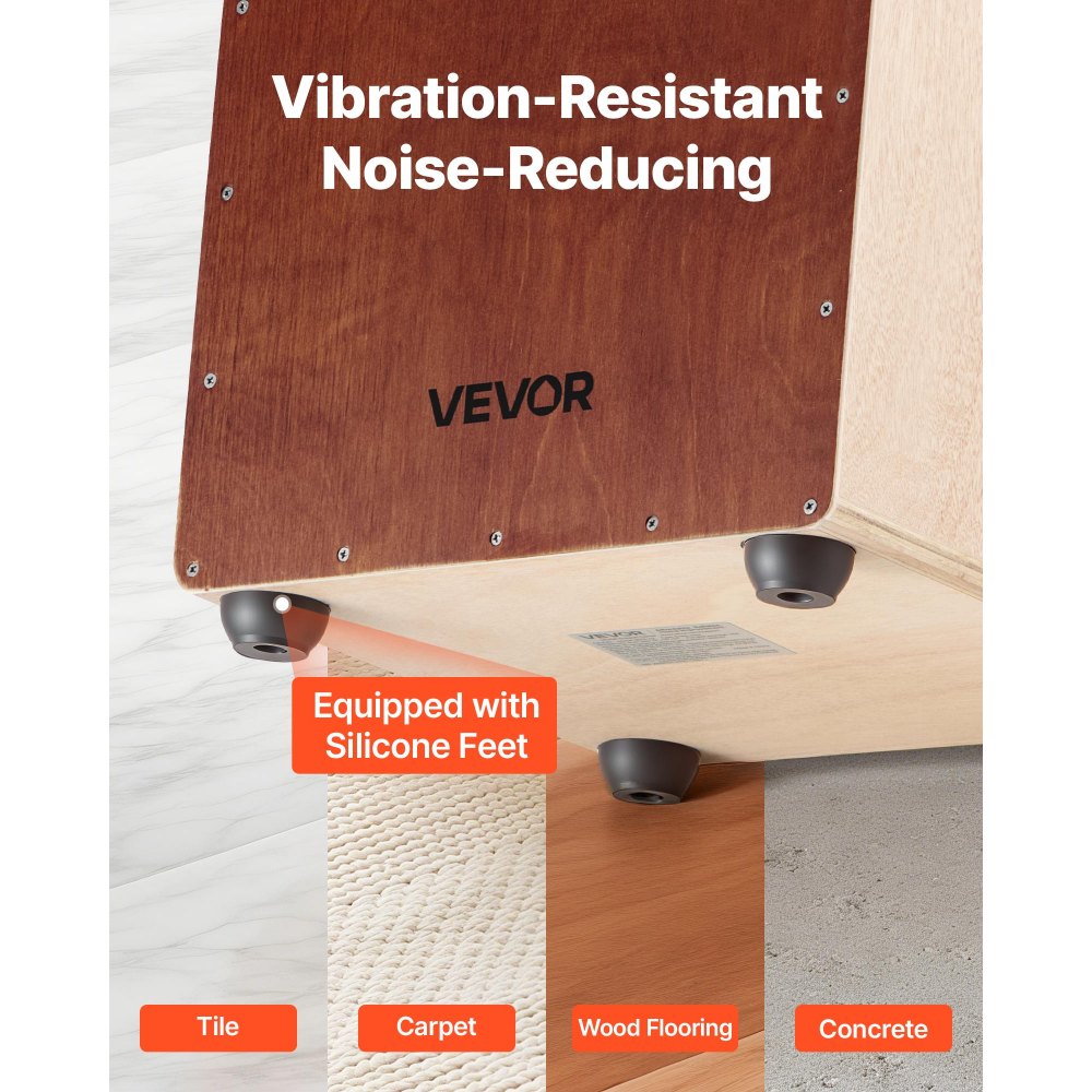 VEVOR Large Cajon Box Drum, with Internal Snare Wires, Lightweight Wooden Percussion Box, Birch Wood Drum Musical Instrument with Silicone Feet, for Beginners and Professionals, 305 x 305 x 508 mm