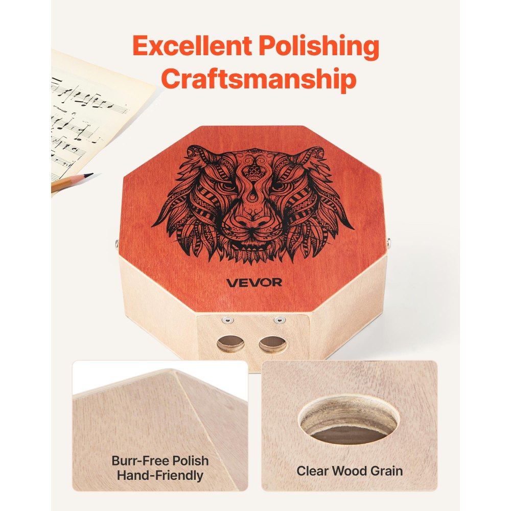 VEVOR Unique Cajon Box Drum, with Internal  Guitar Strings, Portable Wooden Percussion Box, Birch Wood Drum Musical Instrument with Adjustable Strap, for Beginners & Professionals, 295 x 295 x 100 mm