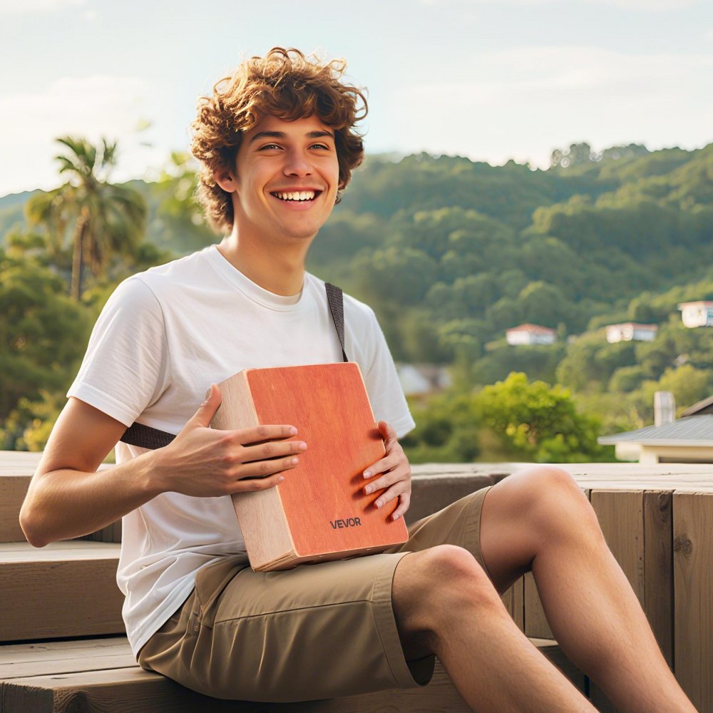 VEVOR Cajon Box Drum, with Internal Guitar Strings, Lightweight Wooden Percussion Box, Portable Birch Wood Drum Instrument with Travel Bag, Adjustable Strap, for Beginner & Professional, 11 x 9 x 4 in