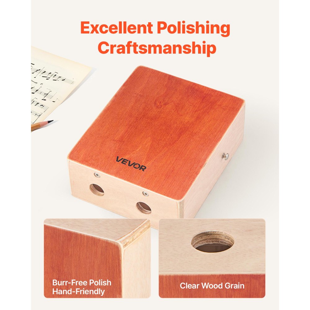 VEVOR Cajon Box Drum, with Internal Guitar Strings, Lightweight Wooden Percussion Box, Portable Birch Wood Drum with Travel Bag, Adjustable Strap, for Beginners and Professionals, 230 x 100 x 280 mm
